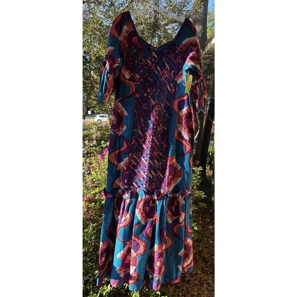 NEW Ankara Dashiki pattern Print Women's sz XL Maxi Dress Boho Handmade In USA - Picture 1 of 13